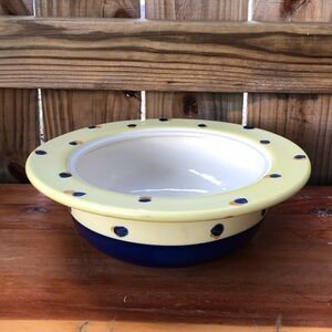 Vintage Gail Pittman 2 Tone Yellow & Blue 10 1/2” Serving Bowl with Dots